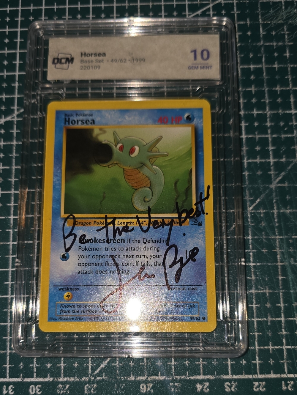Autographed Horsea Pokémon Card - Yellow Border, Blue Art